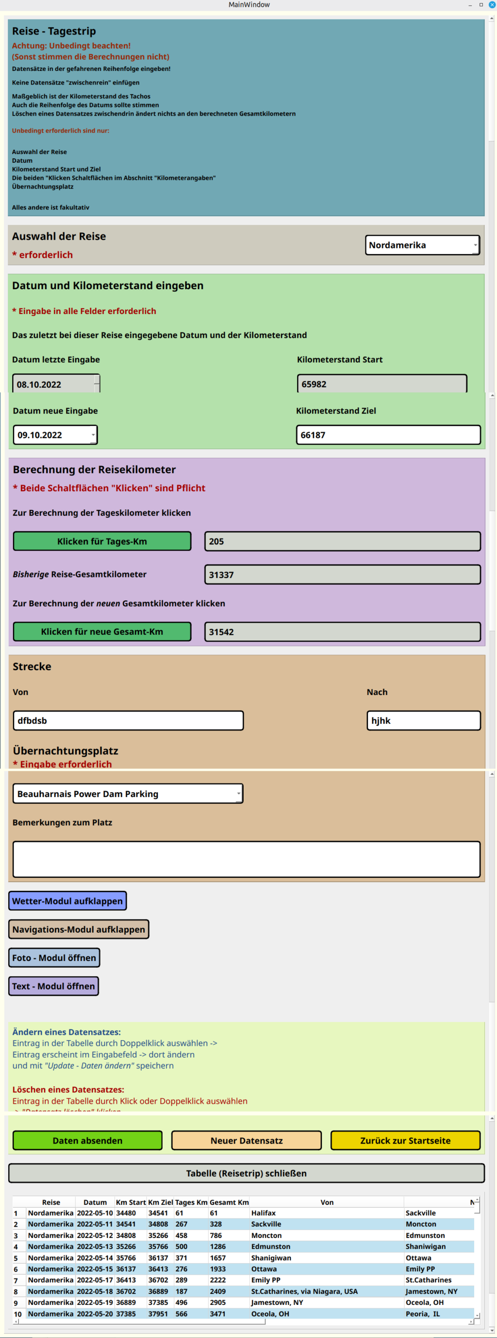 Reise-Tagestrip-Modul